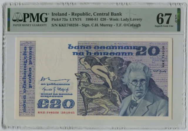 PMG 67 Ireland Republic 1981 Banknote 20 Pounds EPQ P-73a