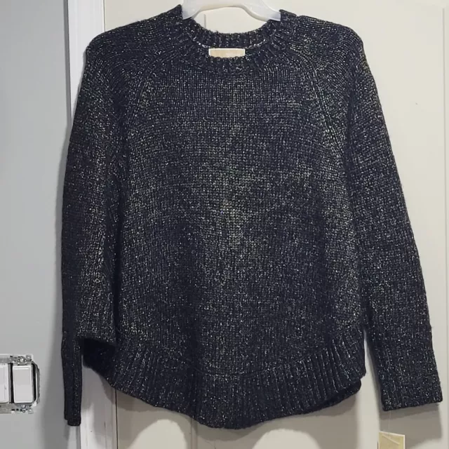 Michael Kors Black NWT Pull Over Crewneck Poncho Sweater Gold Threading Size M