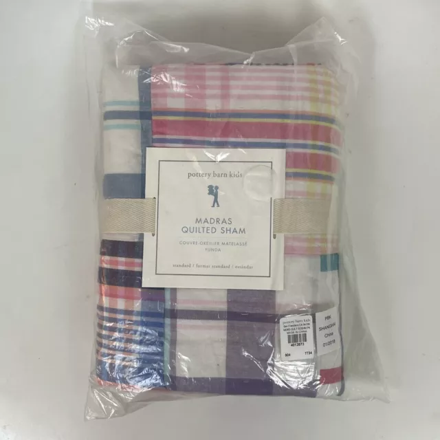 New! Pottery Barn Kids PBK Madras Quilted Sham Standard Multi Plaid Cotton