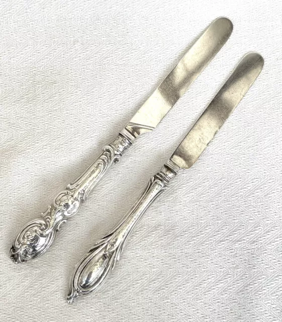 TWO VICTORIAN STERLING SILVER BLADED TEA KNIVES- B'ham, 1861 & Sheffield 1859