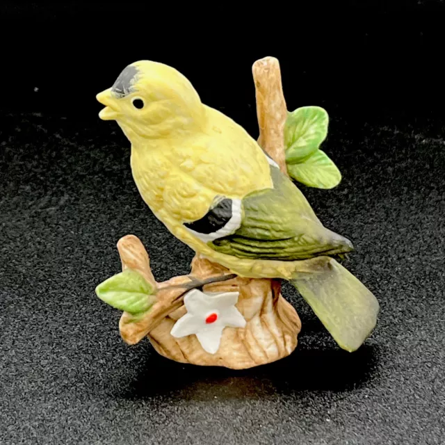 Vintage Lefton Gold Finch on Oak Tree Branch Hand-painted Figurine, Japan 3”