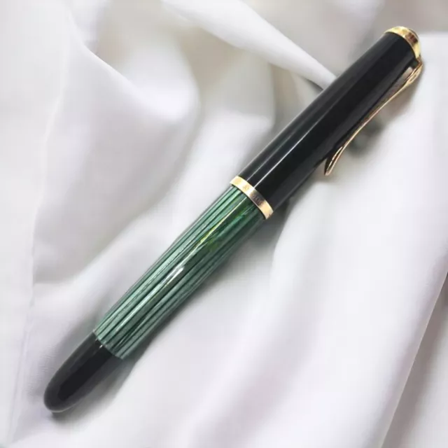 Pelikan Souveran M400 Black & Green Stripe 14C Fountain Pen OM Nib Rare