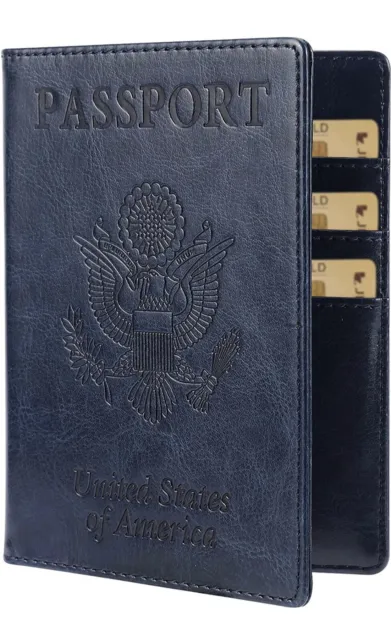 Passport and Vaccine Card Holder Cover Combo With Credit Card Slots Navy Blue