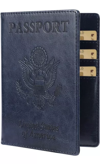 Passport and Vaccine Card Holder Cover Combo With Credit Card Slots Navy Blue