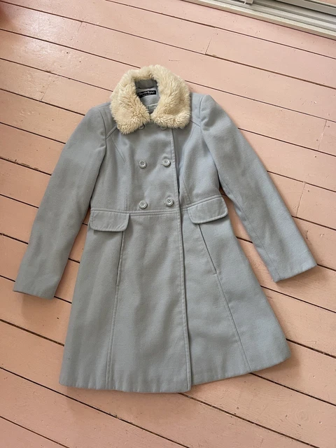 Miss Selfridge Coat Baby Blue Faux Fur Collar Beautiful Coat UK Size 12