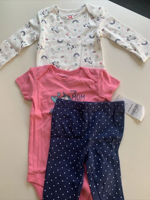 Carters 3-Piece Unicorn Clothing Set - Size Baby Infant Girl 6 Months - New