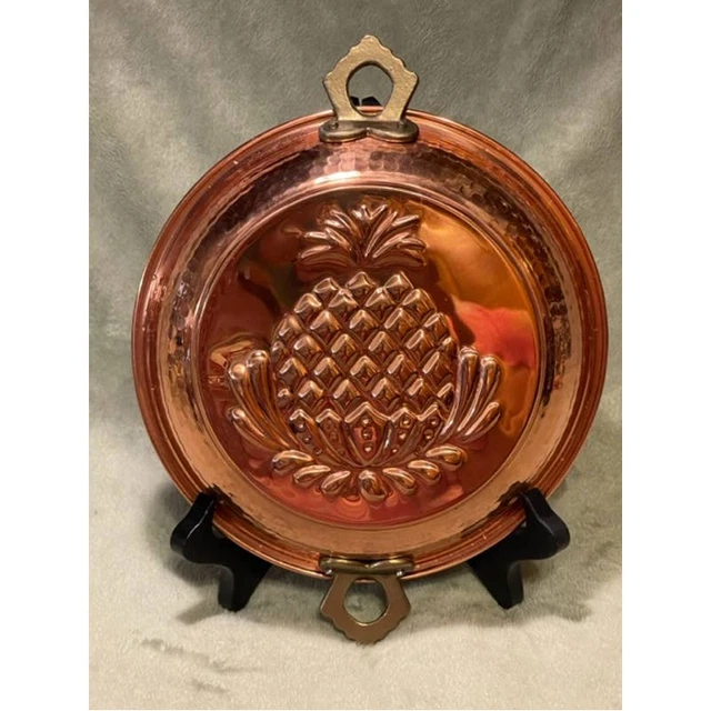 Molde vintage para hornear/gelatina con asas (años 50) con patrón de piña de cobre