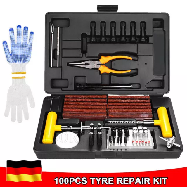 100 Tlg Autoreifen Reparatur Set PKW Pannenset Flickzeug Flicken mit Zange Satz