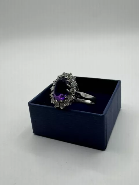 Amethyst Ring 585 Weißgold 14Kt Gold facettierter Amethyst 14 Brillanten 0,98 ct