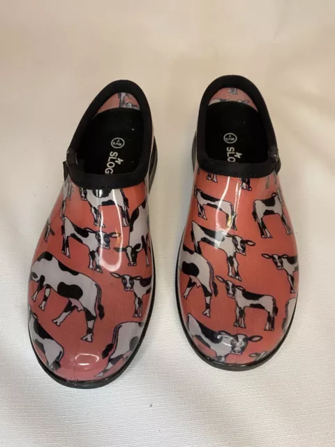 Sloggers Womens Cowbella Waterproof Cow Print Casual Pink Clogs Shoes Size 7 2