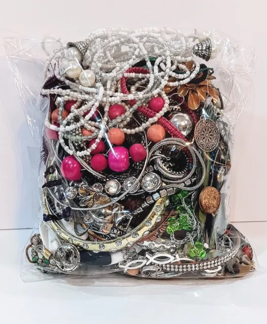 Lot Of Junk Drawer Jewelry I Lb 13 OZ Fix Repair Repurpose Altered Art Craft Bag