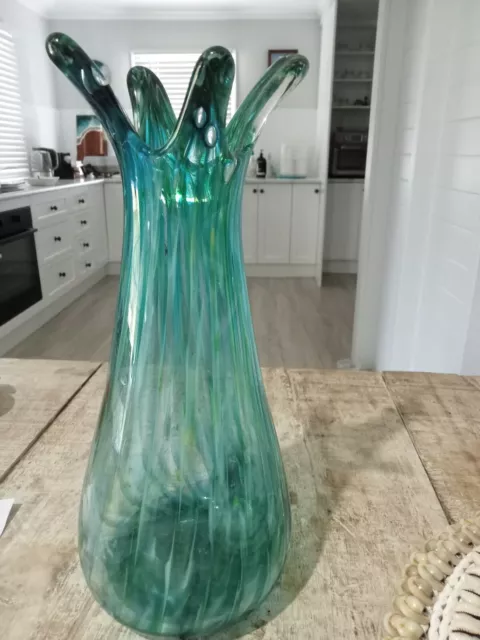 Vintage Murano Handmade Huge Beautiful Seagreen Vase Perfect Condition for Age