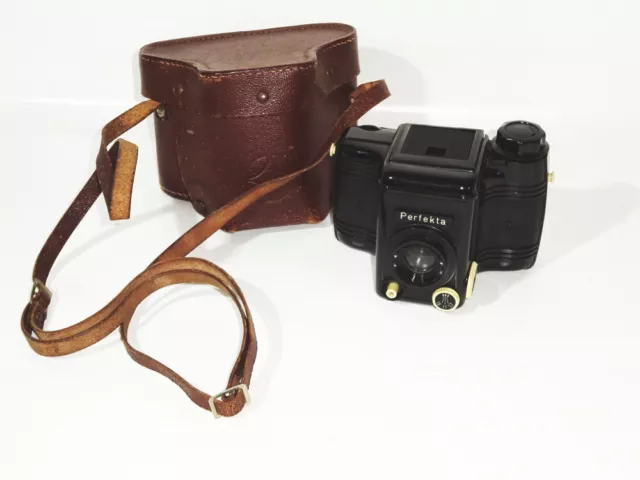Perfefkta Rollfilmkamera Bakelit Achromat mit Tasche Vintage Fotoapparat Kamera