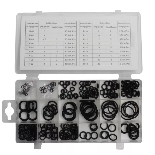 O Ring Sortiment  225 teilig NBR Gummi Set Dichtring O-Ringe Oring Box Dichtung