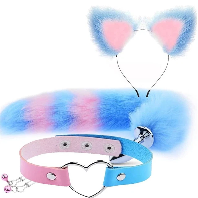 Costume Orecchie Fascia Collo Collare Set Accessori Costume per Donna Peluche Coda