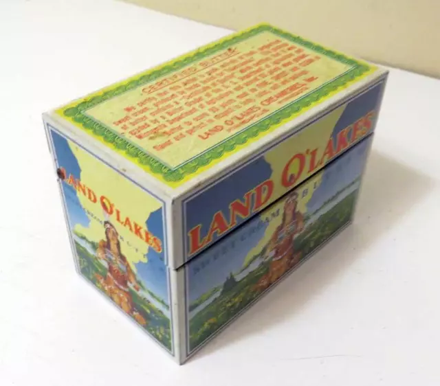 Vintage Land O' Lakes Sweet Cream Butter 3X5" Tin Box Card File W Original Cards 2