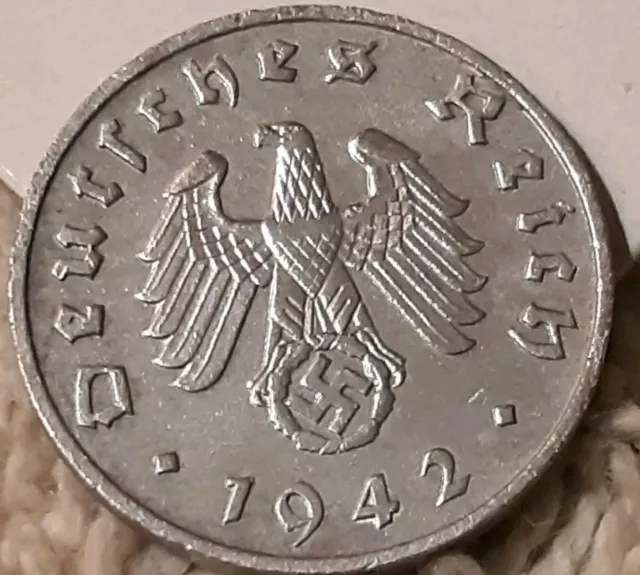 1 Reichspfennig Penny ~ 1942-F ~ Germany ~ German ww2 , heavily Circulated