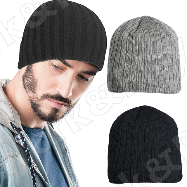 Cappello a Coste Uomo Donna Berretto Beanie Caldo Nero Grigio Autunno Inverno