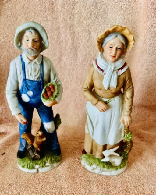 Homco Home Interiors Porcelain Figurines #1409 Old Farmer & His Wife Couple