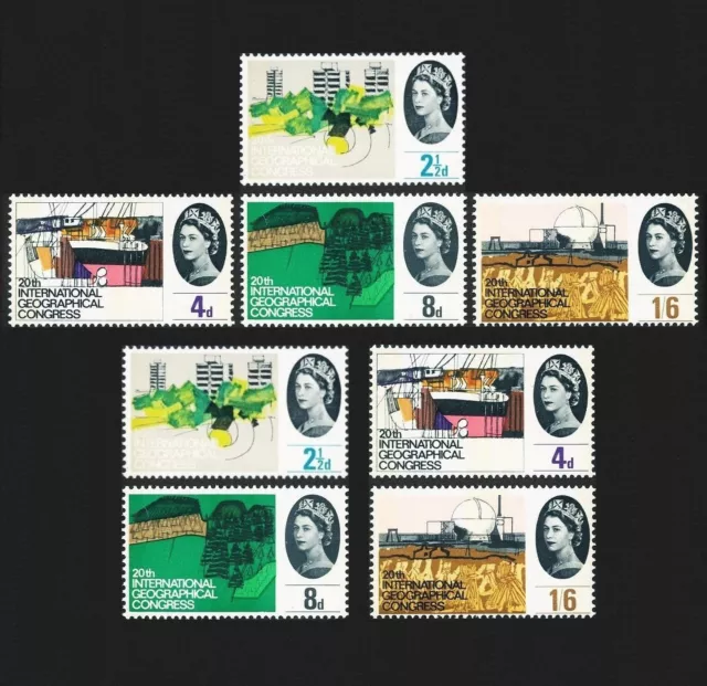 GB 1964 Geographical Congress London Ordinary & Phosphor Sets sg651-654p MNH UM