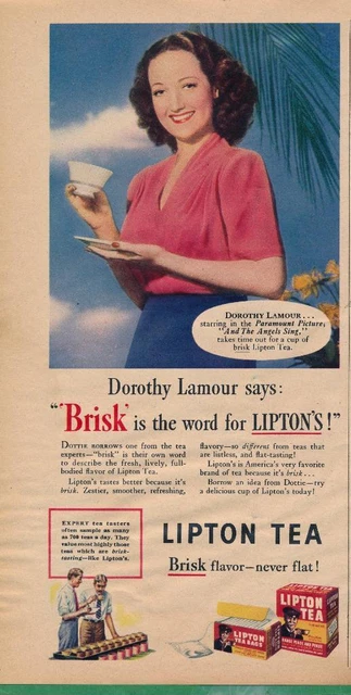 Magazine Ad - 1944 - Lipton Tea - World War 2 - Dorothy Lamour