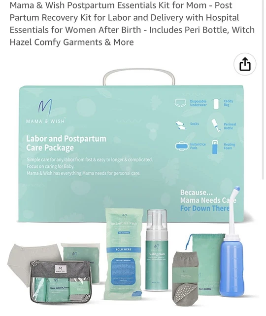Mama & Wish Postpartum Essentials Kit for Mom-Includes Peri Bottle, Witch Hazel