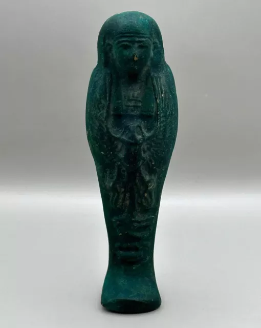 Wonderful Ancient Egyptian Glazed Faience Ushabti Shabti With Hieroglyphics