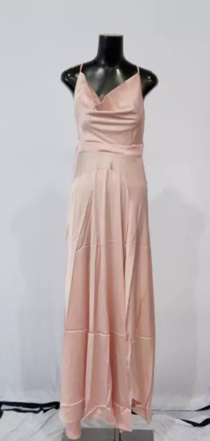 Parallel Lines Women's Cowl Neck Satin Maxi Dress With Split CL8 Pink Size US:8