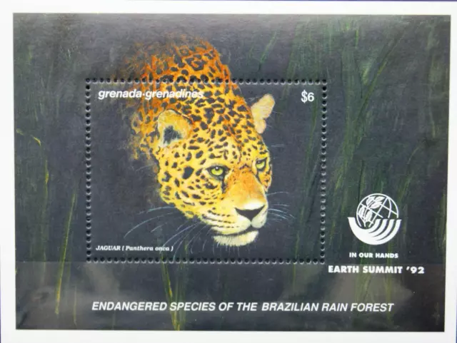 GRENADA GRENADINES 1992 Block 260 UNCED gefärdete Tiere Animals Jaguar Fauna MNH