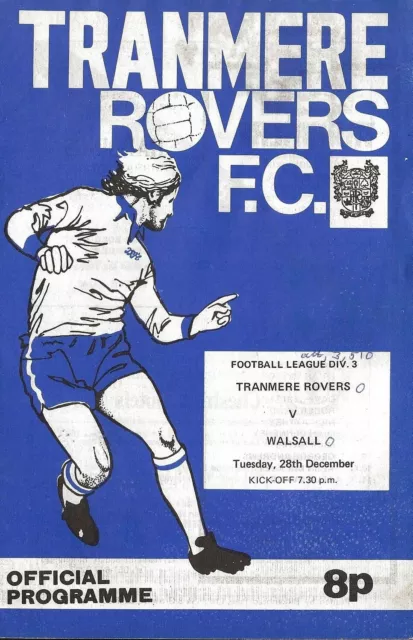 Football Programme>TRANMERE ROVERS v WALSALL Dec 1976