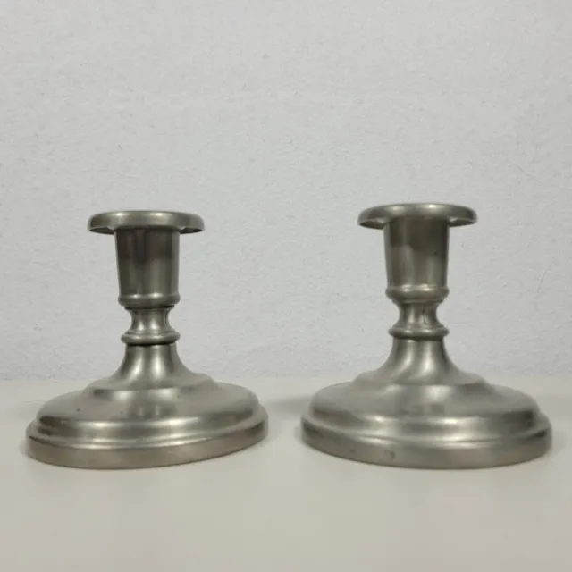 Americana Pewter Candle Holders Set of 2 Vintage Silver 28215 Colonial Non-Slip