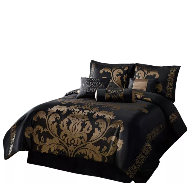 Chezmoi Collection 7-Piece Jacquard Floral Comforter Set/Bed-in-a-Bag Set, Ki...