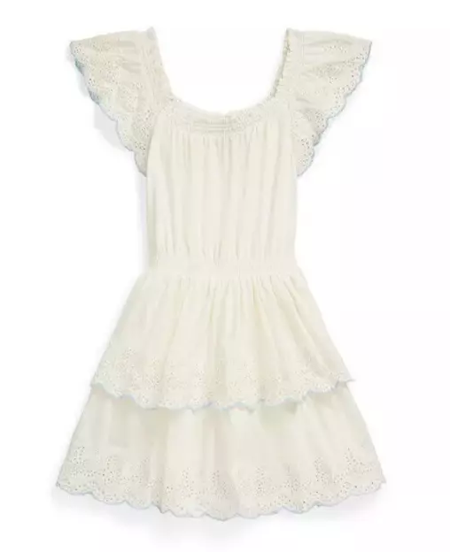 Ralph Lauren Childrenswear Eyelet Tiered Cotton Jersey Dress L138504 Sz L 12-14 3