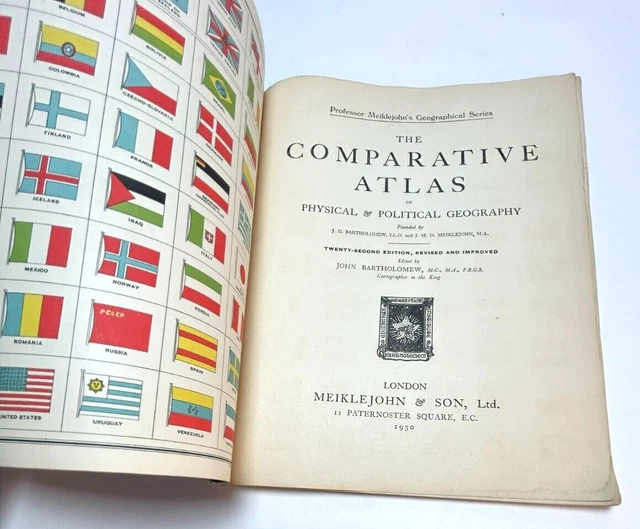 1930 Antique Maps THE COMPARATIVE ATLAS Bartholomew MEIKLEJOHN & SON LTD. London