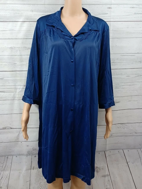 Vtg Vanity Fair Blue Front Button Long Sleeve Nightgown Made in USA Sz Large