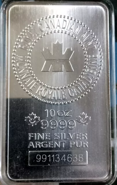 10 oz RCM Royal Canadian Mint Silver Bar - 9999 Fine Silver -Sealed in Hard Case