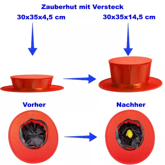 Zauberhut mit Versteck Klappzylinder rot Zauberer Magier Show 58/59