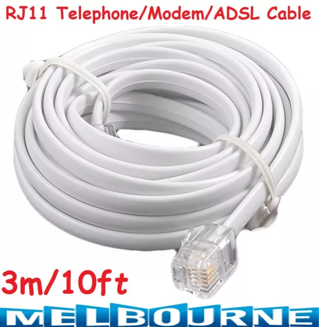 High Speed 3M 10Ft RJ11 Telephone Phone ADSL Modem Line Cord Cable Wifi Internet