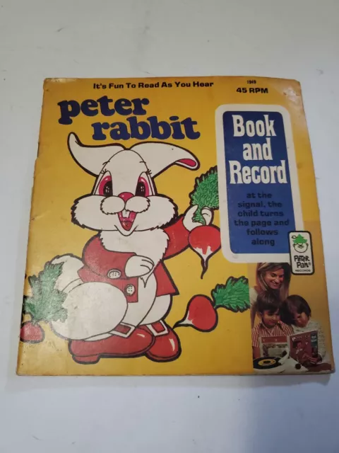 Vintage 1971 PETER RABBIT Book and Record 45 rpm 1949 Peter Pan Records