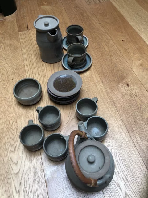 Salt Glaze Studio Pottery Chinese Tea Set Coffee Set Milk Jug Bowl Cups Plates