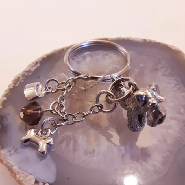 Scottie Dog Key Ring charm Key Chain Scottish Terrier silver tone bowl bone
