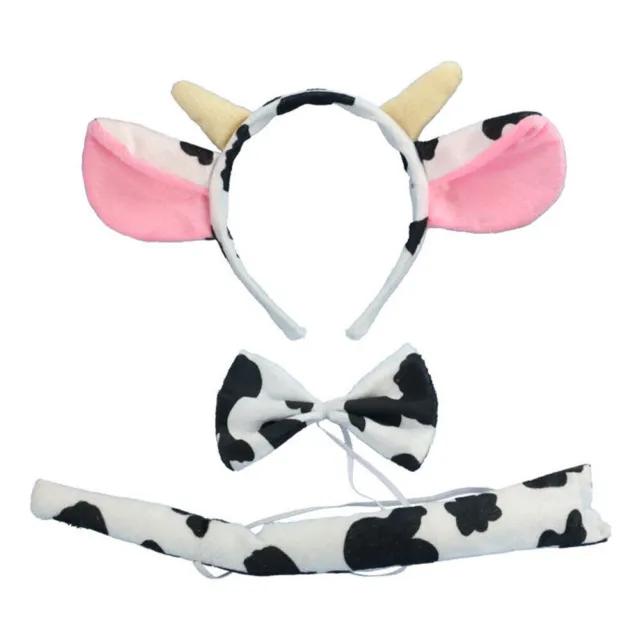 Animal Costume 3PCS Set Cow Ears Headband Bowtie Tail Party Cosplay Costume Prop