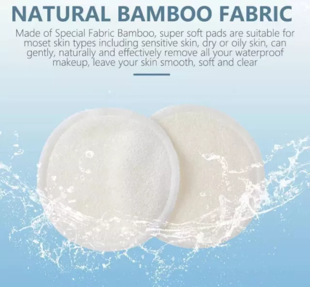 Reusable Make-Up Remover Face Pads 6 Washable Bamboo Cotton Vegan Eco Friendly