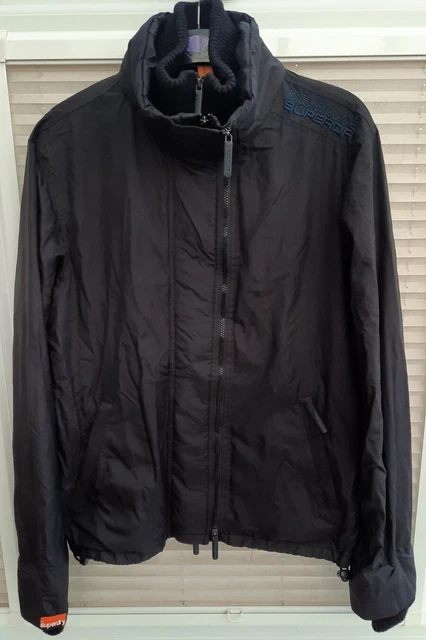 Men's XXL / 2XL Superdry Black Windcheater Jacket with Teal trim. Good Cond.