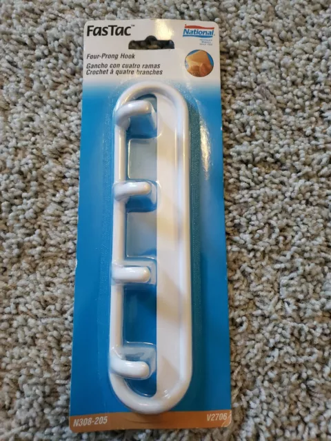 New National Hardware N308-205 Self Adhesive 4 Prong Hook Bar White Plastic