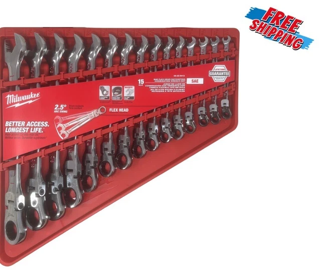 MILWAUKEE 48229413 15PC. Flex Head Ratcheting Combination Wrench Set