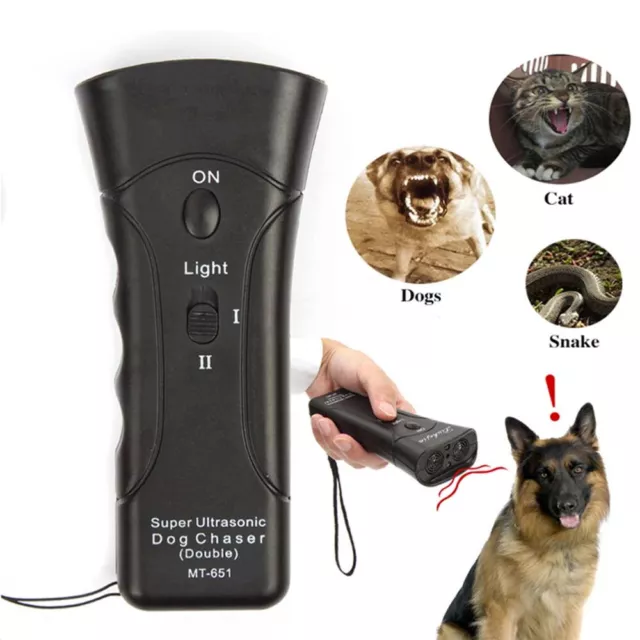 Ultrasonic Anti Dog Barking Repeller Trainer LED Light Gentle Chaser Sonics Stop