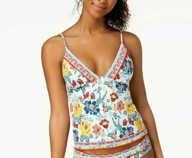 NWT Lucky Brand Swimsuit Tankini Top Size D White Multi