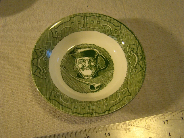 Vintage Green & White Bowl Colonial Homestead Style Man with Pipe 441605