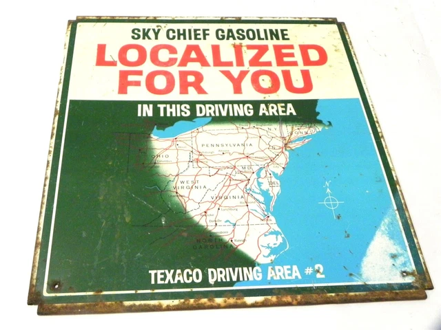 Vintage Rare Texaco Sky Chief Gasoline East Coast Map Painted Sign 16" x 15 1/4"